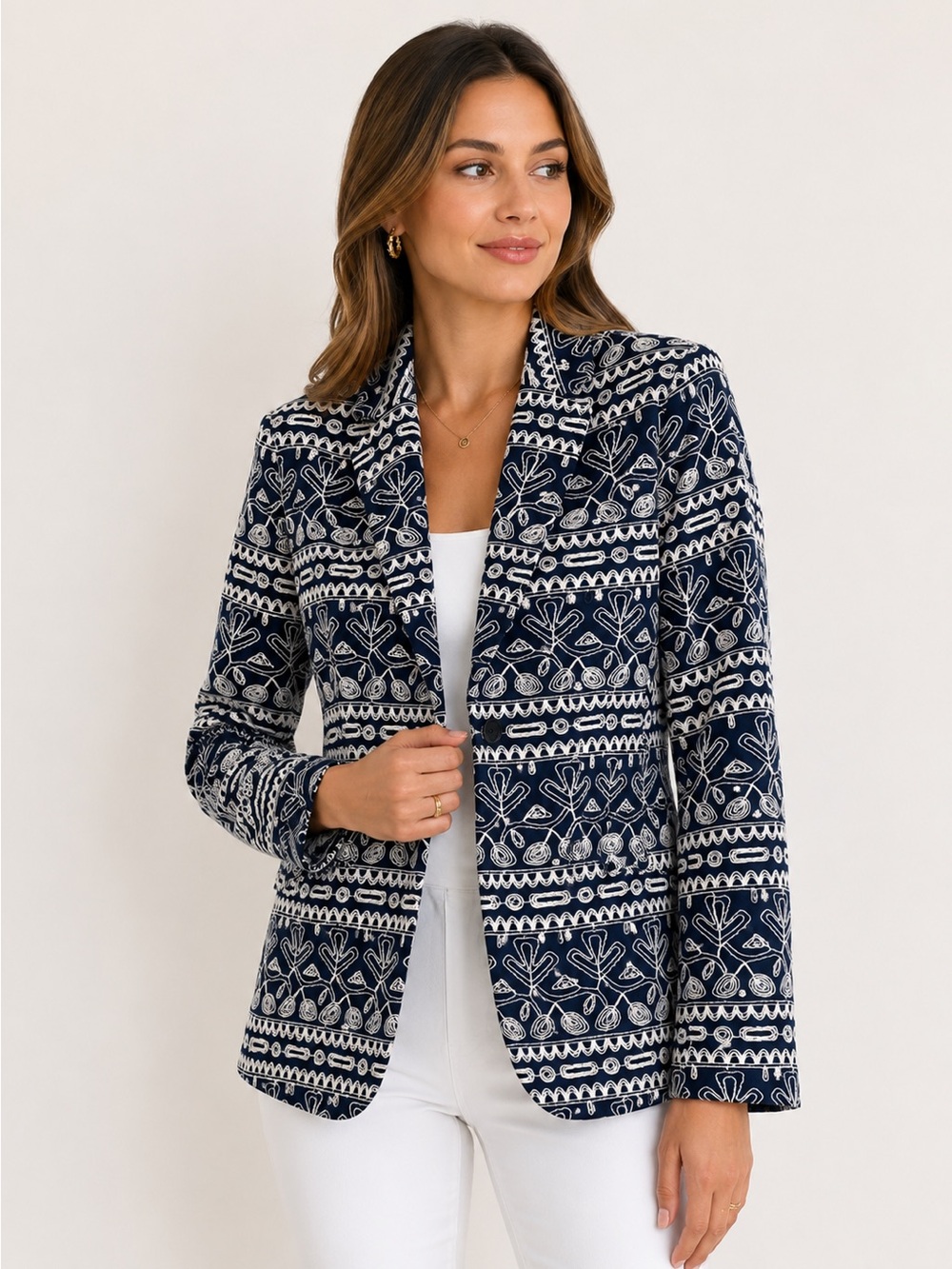 Brooks Brothers Womens‎ 6 Navy Embroidered Blazer Office Business Coastal Preppy